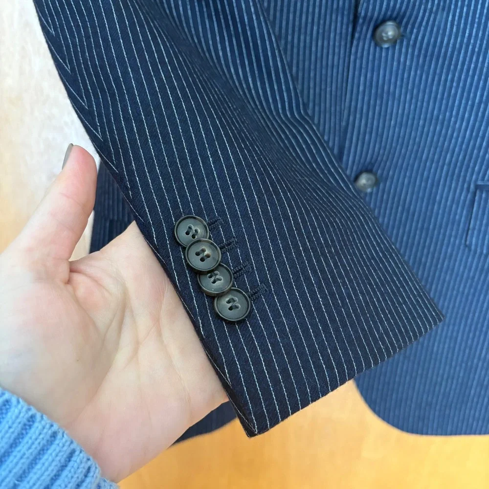 Suitsupply Lazio Suit Jacket Mens 46/36R Navy Pinstripe Drago Super 130s Wool